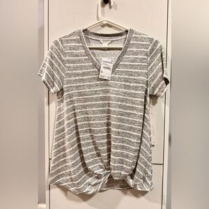 Caslon Heather Gray Striped V-Neck Tee